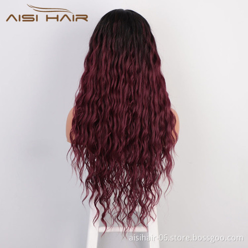 Aisi Hair Topselling 26 Inch Long Wavy Ombre Red Color Wig Body Wave Swiss Lace Wig Synthetic Lace Frontal Wigs For Black Women